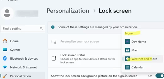 Enable / Disable Widgets on LockScreen in Windows 11