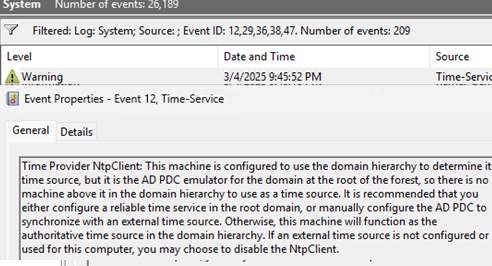 event id 12: manually configure the AD PDC to synchronize with an external time source