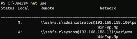 net use - list mapped folders