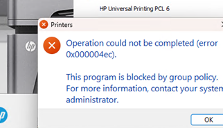 Operation could not be completed (error 0x000004ec). This program is blocked by group policy