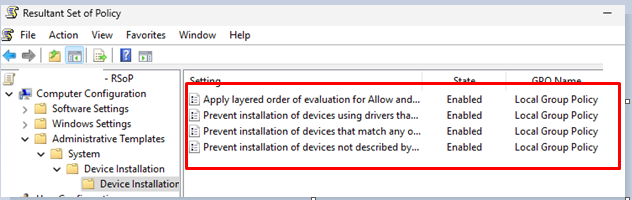 Result GPO settings prevent device instalation