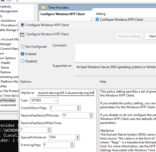 Set PDC time sync source via GPO