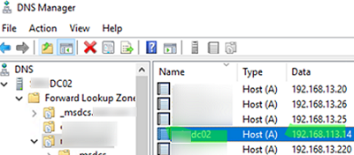 Check the new IP address of a DC in the Windows DNS