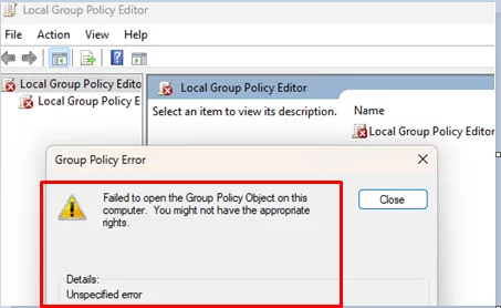 GPEDIT Error: failed to open Group Policy Object on the computer
