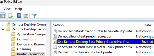 GPO option: Use Remote Desktop Easy Print driver first