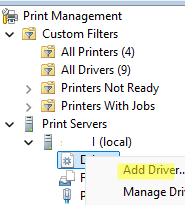 Install printer driver on RD host
