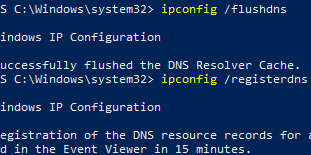 ipconfig /registerdns - update DNS