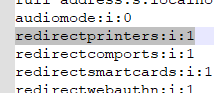 redirectprinters option in RDP file