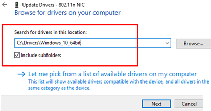 Search the computer for drivers include subfolders