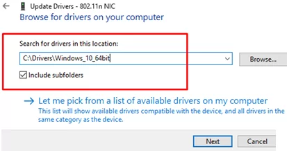 Search the computer for drivers include subfolders