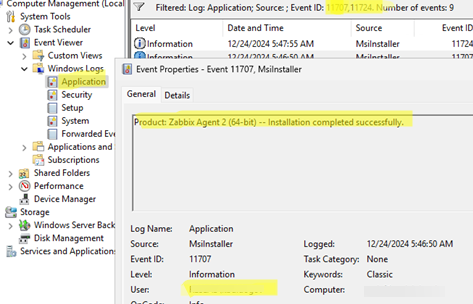 Software installation / removal events in Windows (ID 11707 and 11724)