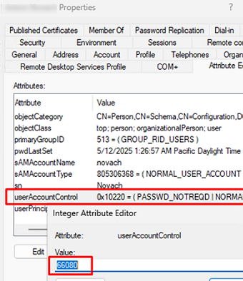 Add PASSWD_NOT_REQD flag to UserAccountControl attribute