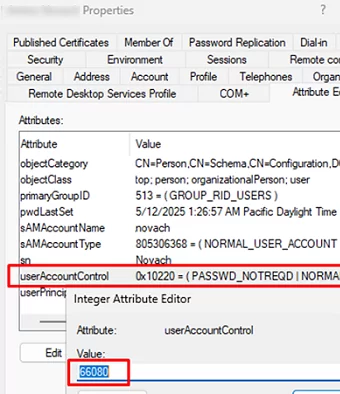 Add PASSWD_NOT_REQD flag to UserAccountControl attribute