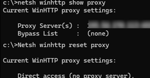 check and reset WinHTTP proxy settings