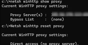 check and reset WinHTTP proxy settings