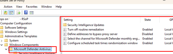 Check Microsoft Defender Antivirus settings set via GPO 
