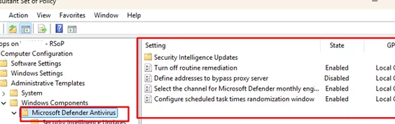 Check Microsoft Defender Antivirus settings set via GPO 
