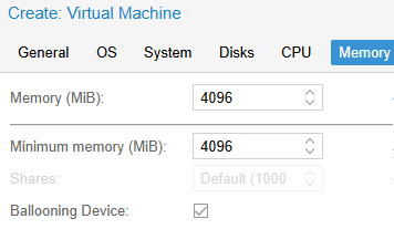 Configure RAM settings for VM