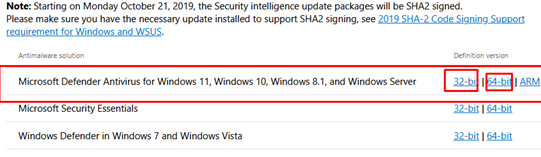 Download mpam-fe.exe file to manually update the Microsoft Defender Antivirus