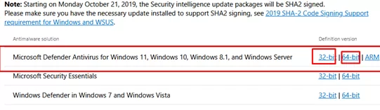 Download mpam-fe.exe file to manually update the Microsoft Defender Antivirus