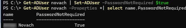 Enable PasswordNotRequired for user in AD with PowerShell