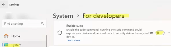 Enable sudo on Windows 11 
