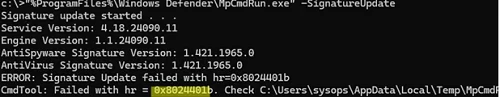 error when updating Windows Defender