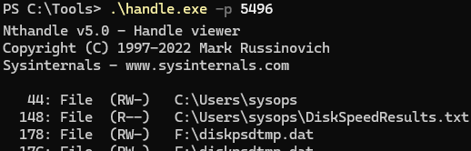 handle.exe - view open files by PID