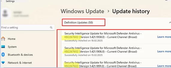 KB2267602 - Intelligence Update for Microsoft Defender Antivirus instelld via Windows Update
