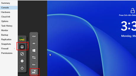 Sent ctrl+alt+del keys from a Proxmox console