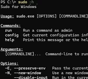 sudo command line options in Windows