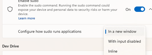 sudo modes in Windows 11