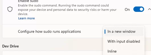 sudo modes in Windows 11