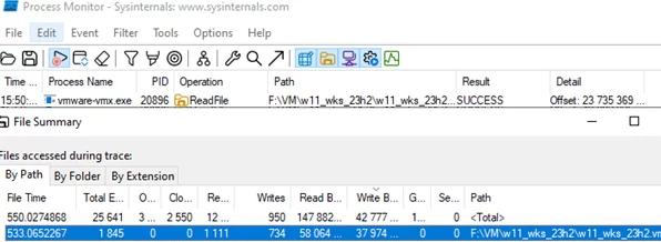 View used files of system process with Process Monitor