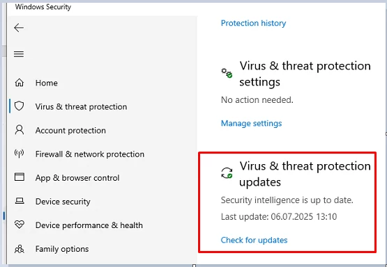 View viruts and thread protection updates state