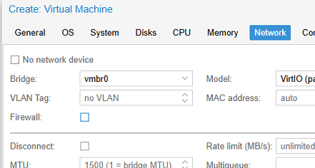 VM network settings