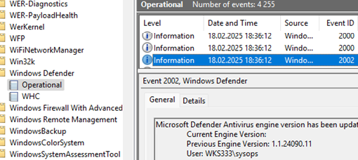 Windows Defender logs in Event Viewer