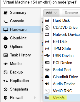Add Virtiofs hardware in VM settings