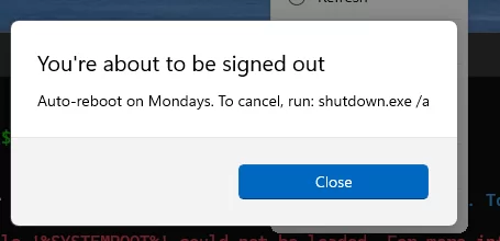 Auto reboot notification