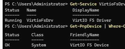check VirtioFs driver and service running