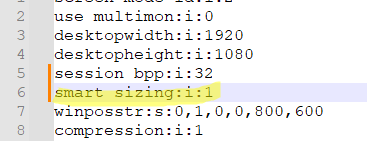 Enable smart sizing in RDP file