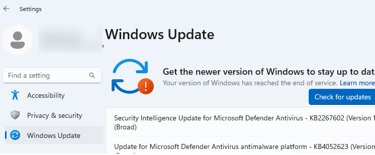 Notification: Your version of Windows has reached the end of service