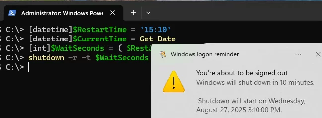 Reboot Windows computer at a specific date and time