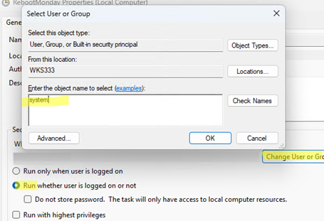 Run task as SYSTEM