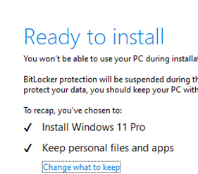 Upgrade Windows build woth keeping personal files and apps