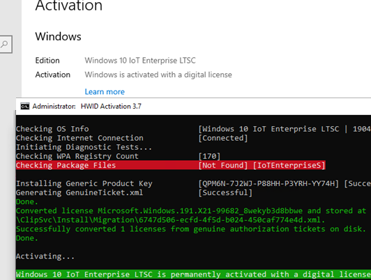 Activate W10 IoT Enterprise LTSC with HWID digital license