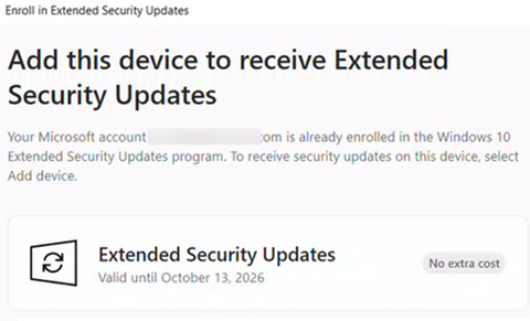 Add device to receive Extended Security Updates 