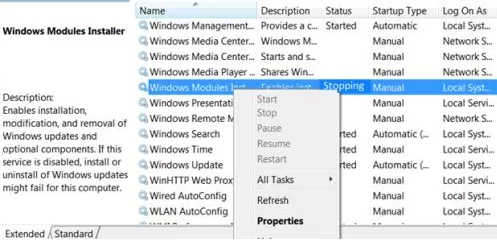 Cannot stop service - the stop option is grayed out