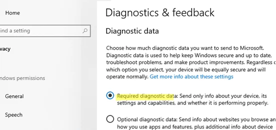 Change telemetry to Required diagnostic data