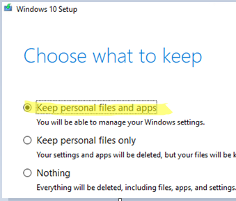 change Windows 10 edition with Keep personal files and apps option
